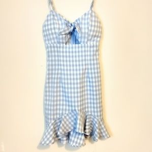 Blue White Gingham Ruffle Sun Dress Bow Cutout Size Small Forever 21